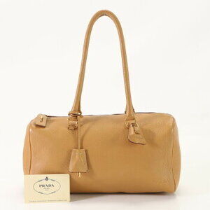 Prada Boston bag Camel Tan card Leather handbag tote shoulder